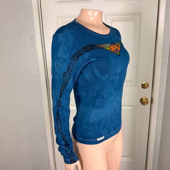 Vintage Y2K Hae Now Baby Tee top Shirt M Long Sleeve Aztec Hippie Tie dye BB8 - Picture 4 of 5